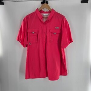 Columbia PFG Short Sleeve Omni-Shade Vented Button Down Shirt Mens 3X Coral Pink